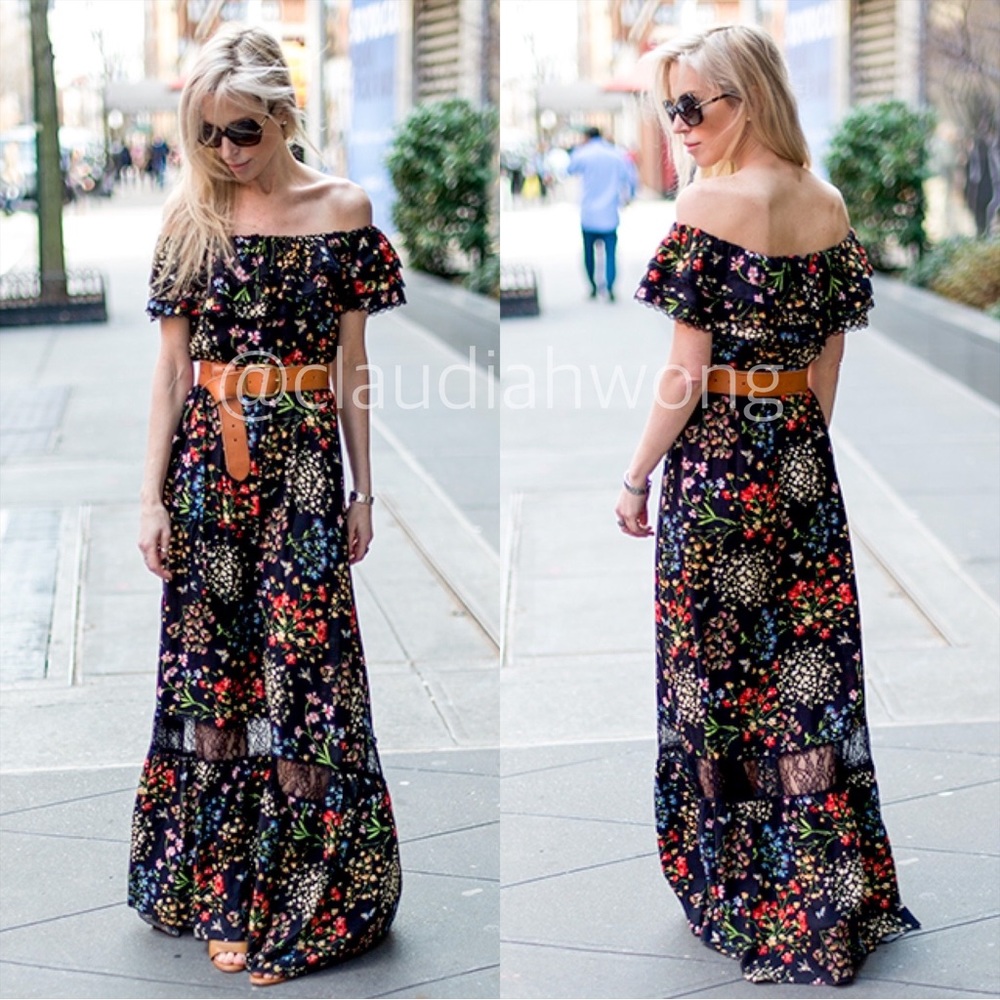 ALICE + OLIVIA Cherri Off Shoulder Floral Lace Maxi Gown in Black - Picture 8 of 15